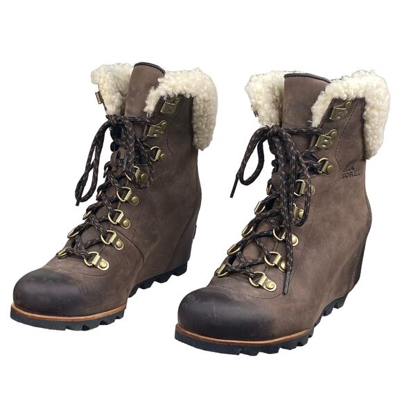 Sorel Women’s Conquest Brown Leather Waterproof Wedge Boot Size US 7.5 - Picture 6 of 10